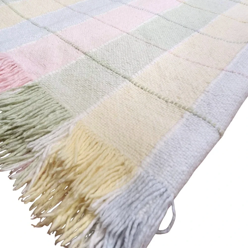 Vintage Plaid Woven‎ Throw Blanket Pastel Fringe Trim Cottagecore Nursery